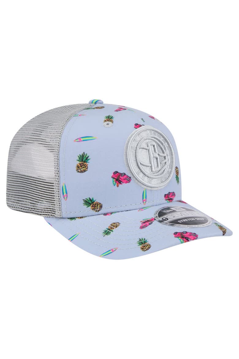 Men's New Era Light Blue/Gray Brooklyn Nets Adventure Aloha Pattern 9SEVENTY Stretch-Snap Hat, Alternate, color, Light Blue