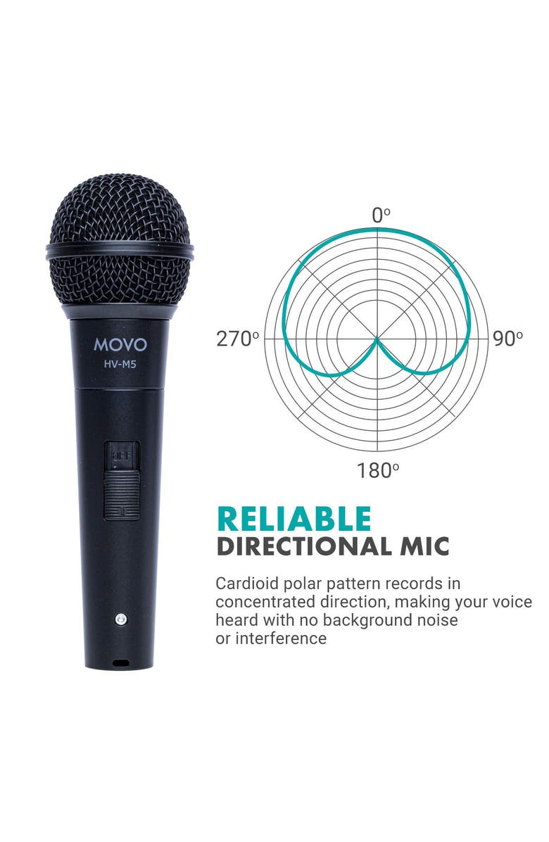 MOVO HV-M5 Dynamic XLR Cardioid Vocal Microphone with Internal Shockmount and Windscreen, Alternate, color, Black