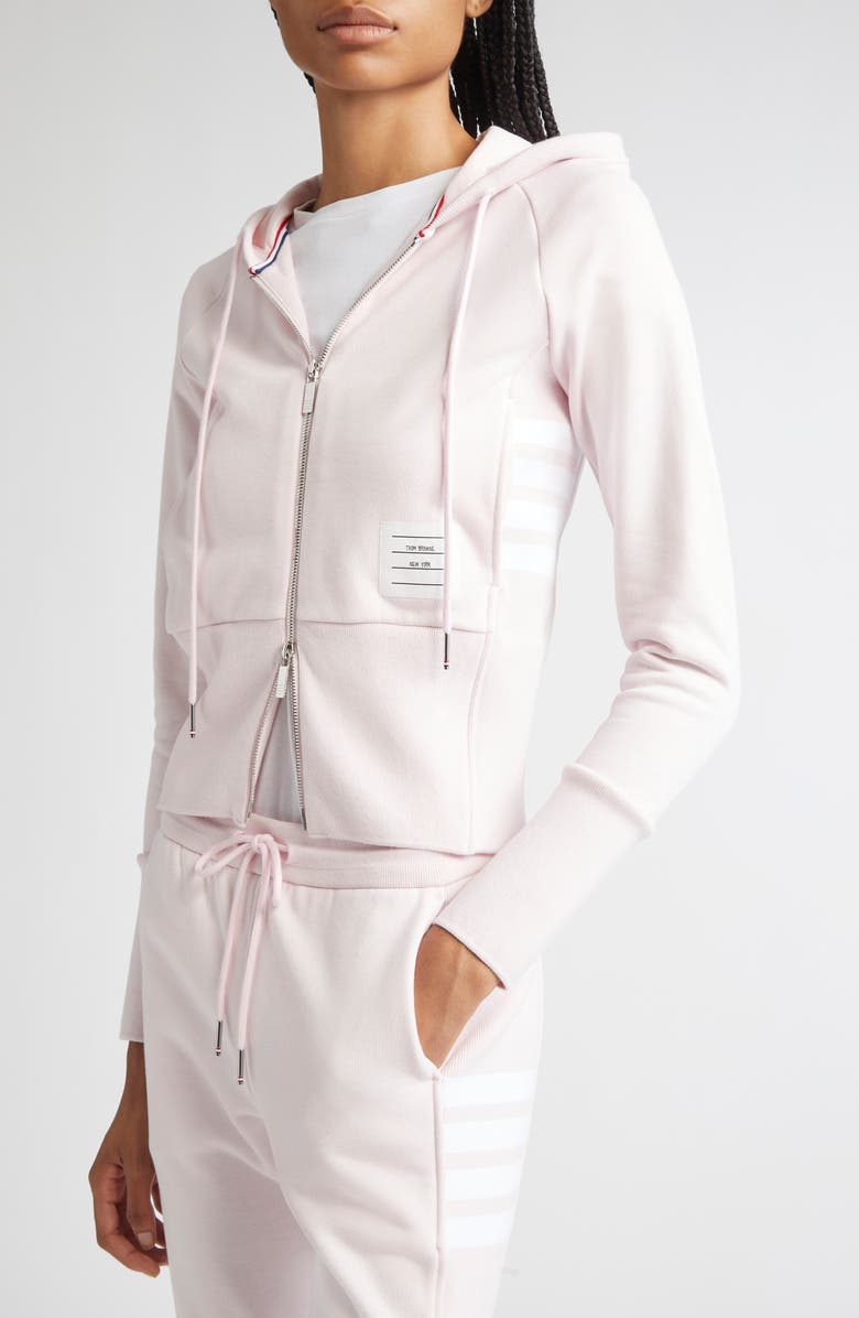 Thom Browne 4-Bar Colorblock French Terry Zip Hoodie, Alternate, color, Light Pink