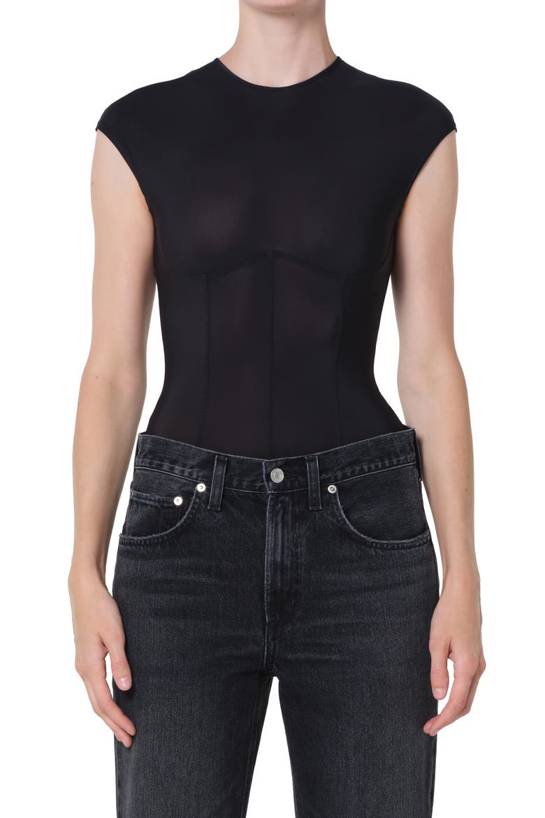 Nadia Cap Sleeve Bodysuit, Main, color, BLACK