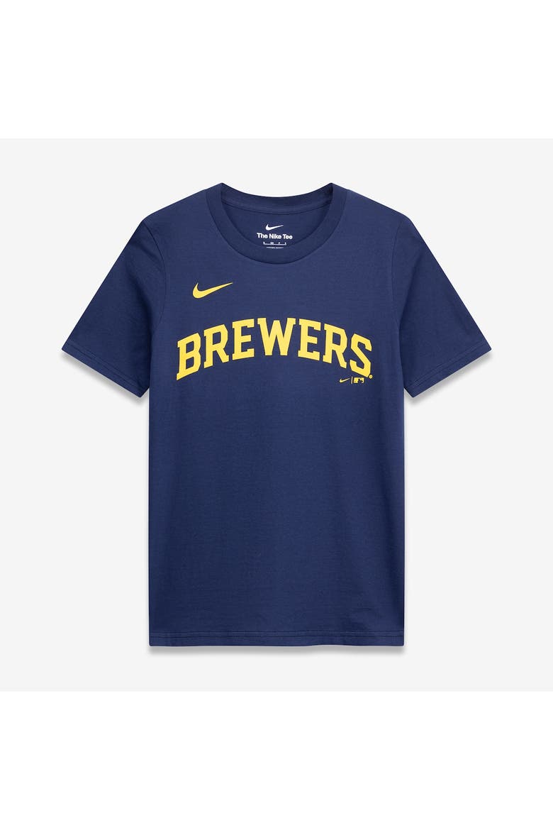 Youth Nike Jackson Chourio Navy Milwaukee Brewers Name & Number T-Shirt, Alternate, color, Navy