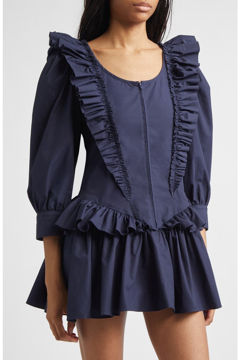 Callie Ruffle Cotton Poplin Minidress, Alternate, color, NAVY