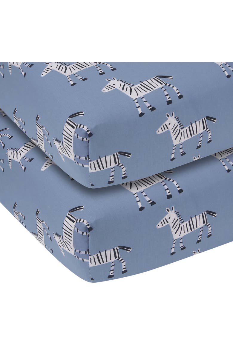 Lambs & Ivy Signature Zebra Organic Cotton 2-Pack Fitted Crib Sheets, Main, color, Blue