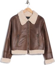 Sanctuary Faux Shearling Lined Faux Leather Crop Jacket