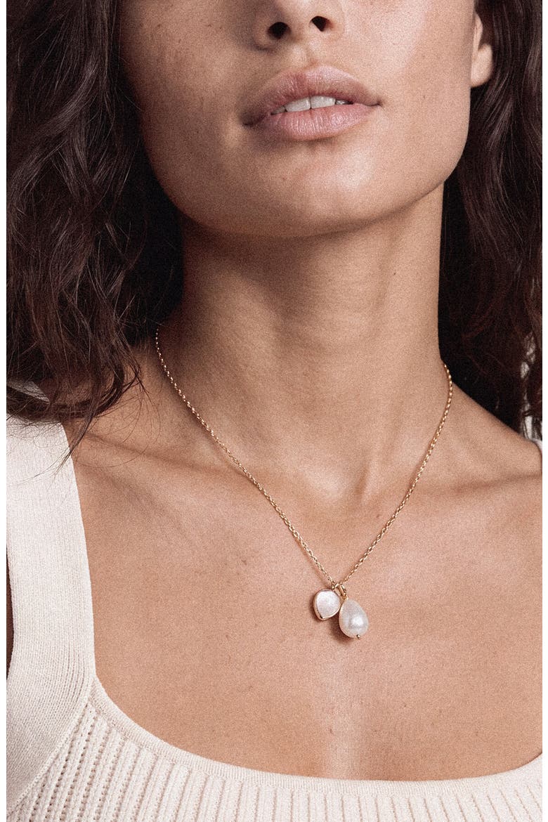 Radiant Imitation Pearl and Gem Pendant Necklace, Alternate, color, GOLD