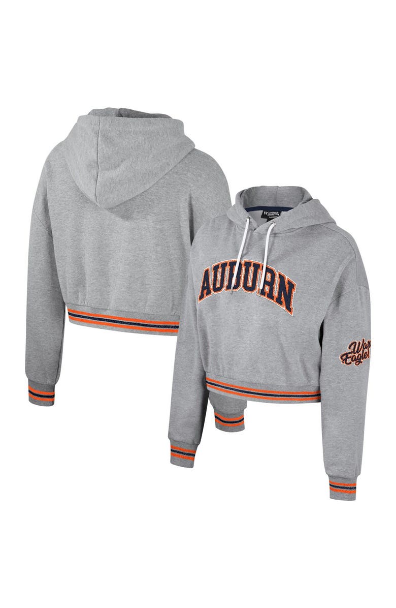 THE WILD COLLECTIVE Women's The Wild Collective Heather Gray Auburn Tigers Cropped Shimmer Pullover Hoodie, Main, color, Heather Gray