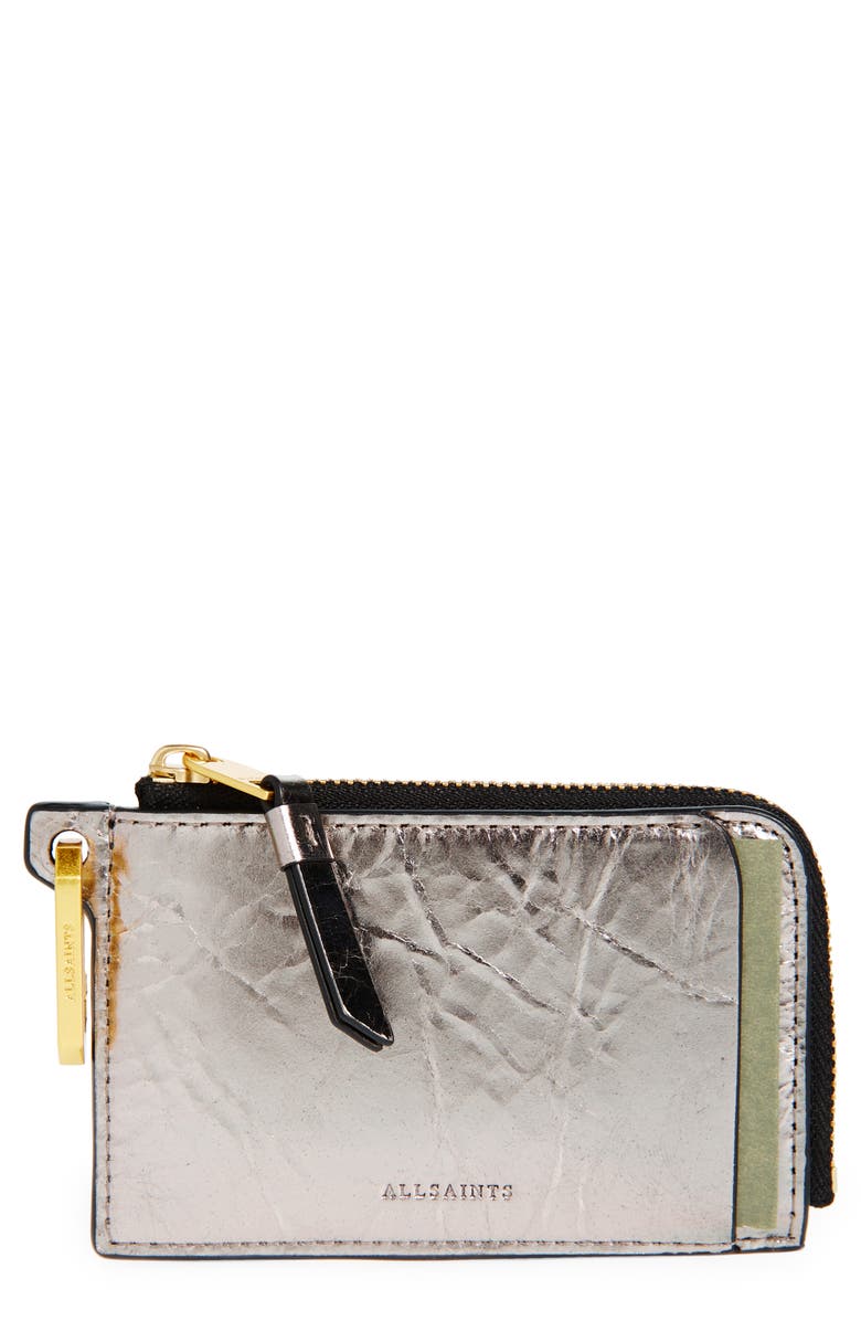 AllSaints Remy Metallic Leather Wallet, Main, color, 
