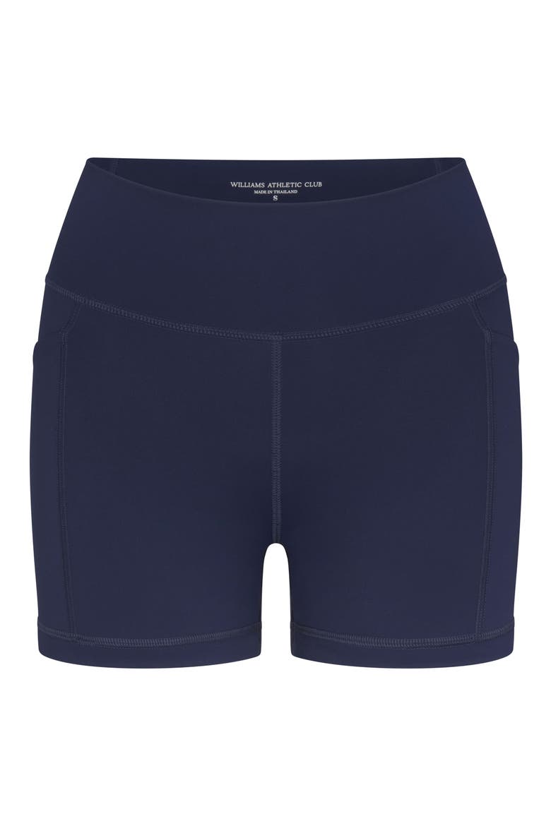 Heather High Waist Pocket Bike Shorts, Alternate, color, LEGACY NAVY BLUE