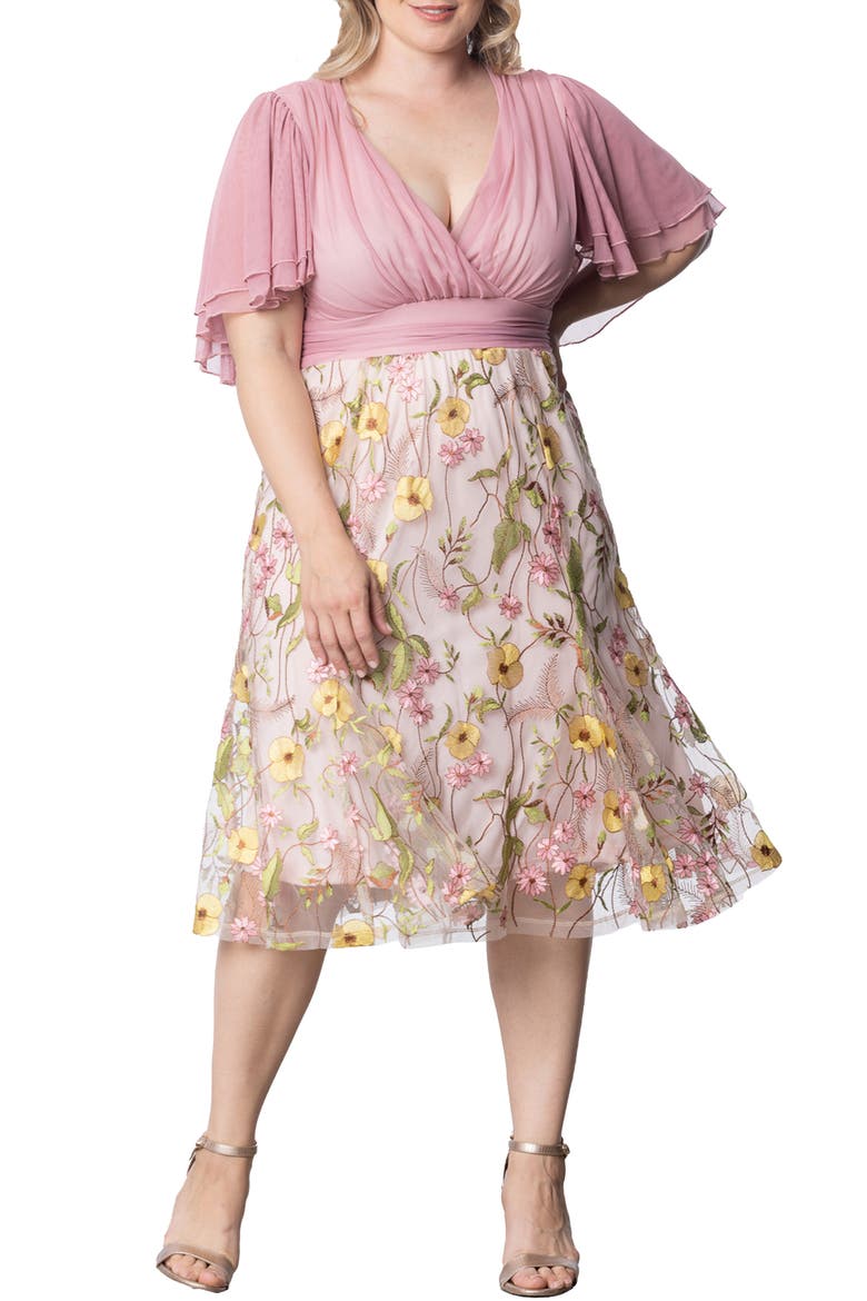 Lillian Embroidered Flutter Sleeve Cocktail Dress, Main, color, DAWN GARDEN