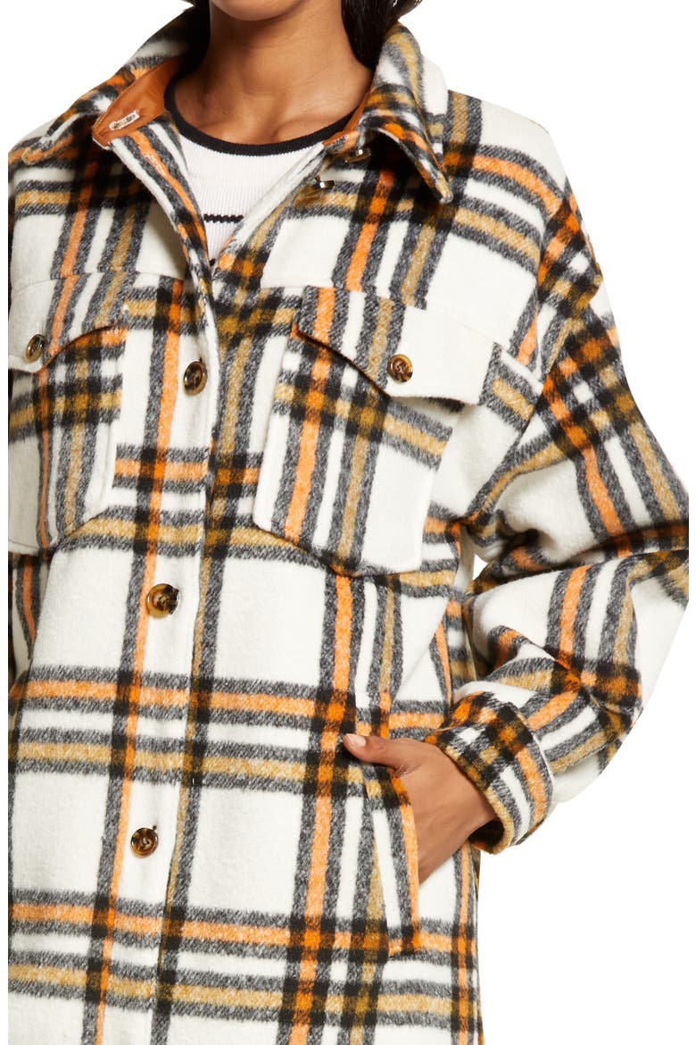 Plaid Long Shirt Jacket, Alternate, color, CREAM- ORANGE OLIVE PLAID