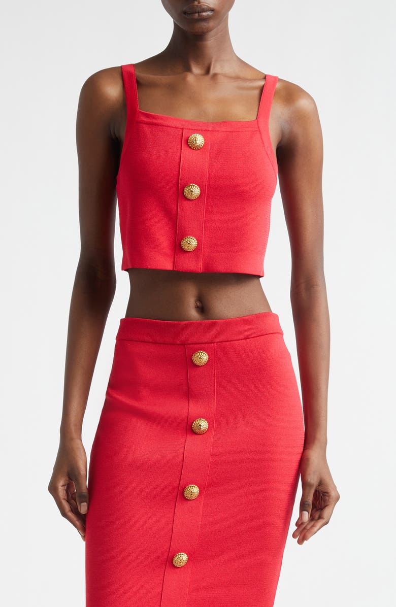 Balmain Three Button Knit Tank, Main, color, Fuchsia