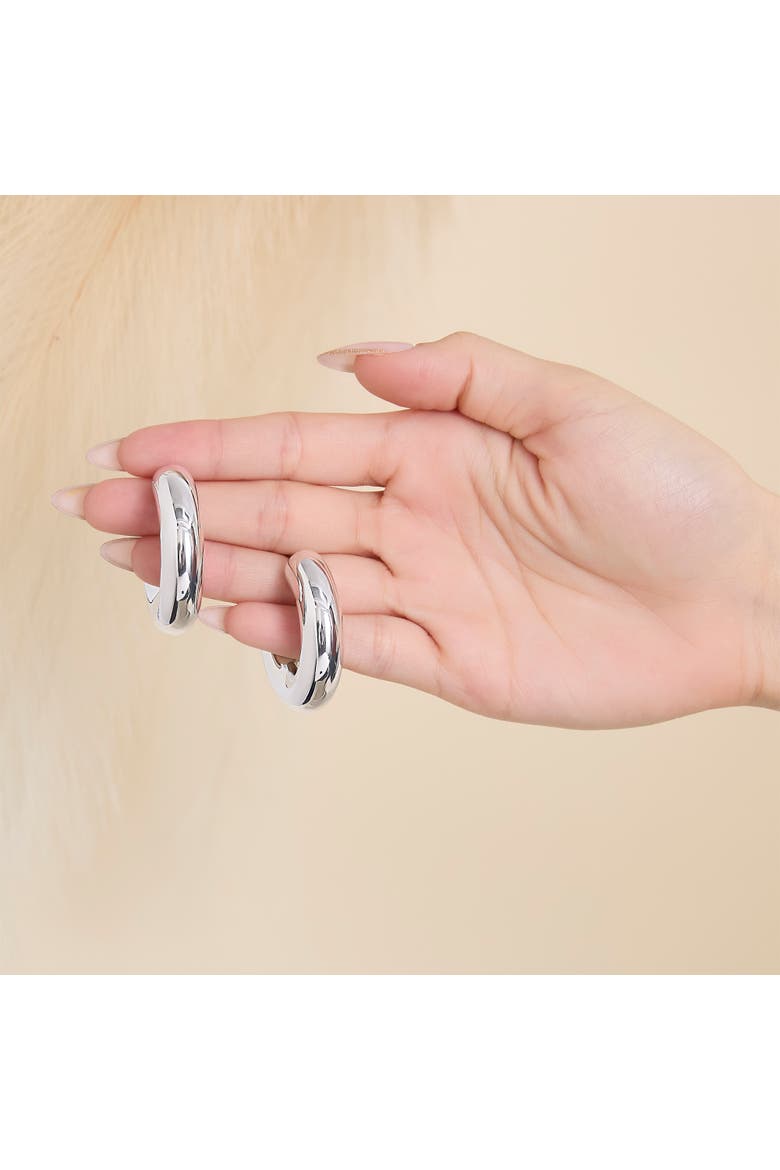 Mini Chunky Silver Hoop Earrings, Alternate, color, Silver
