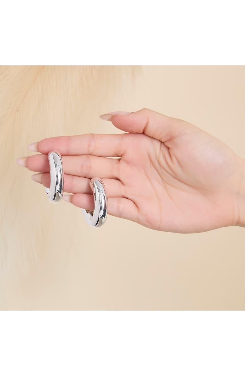 Jessica Simpson Mini Chunky Silver Hoop Earrings, Alternate, color, Silver