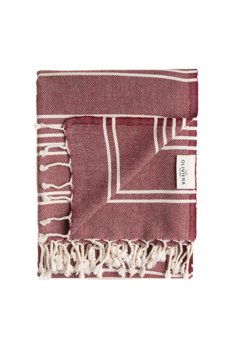 Essential Stripe Turkish Cotton Hand Towel Bundle, Alternate, color, Burgundy