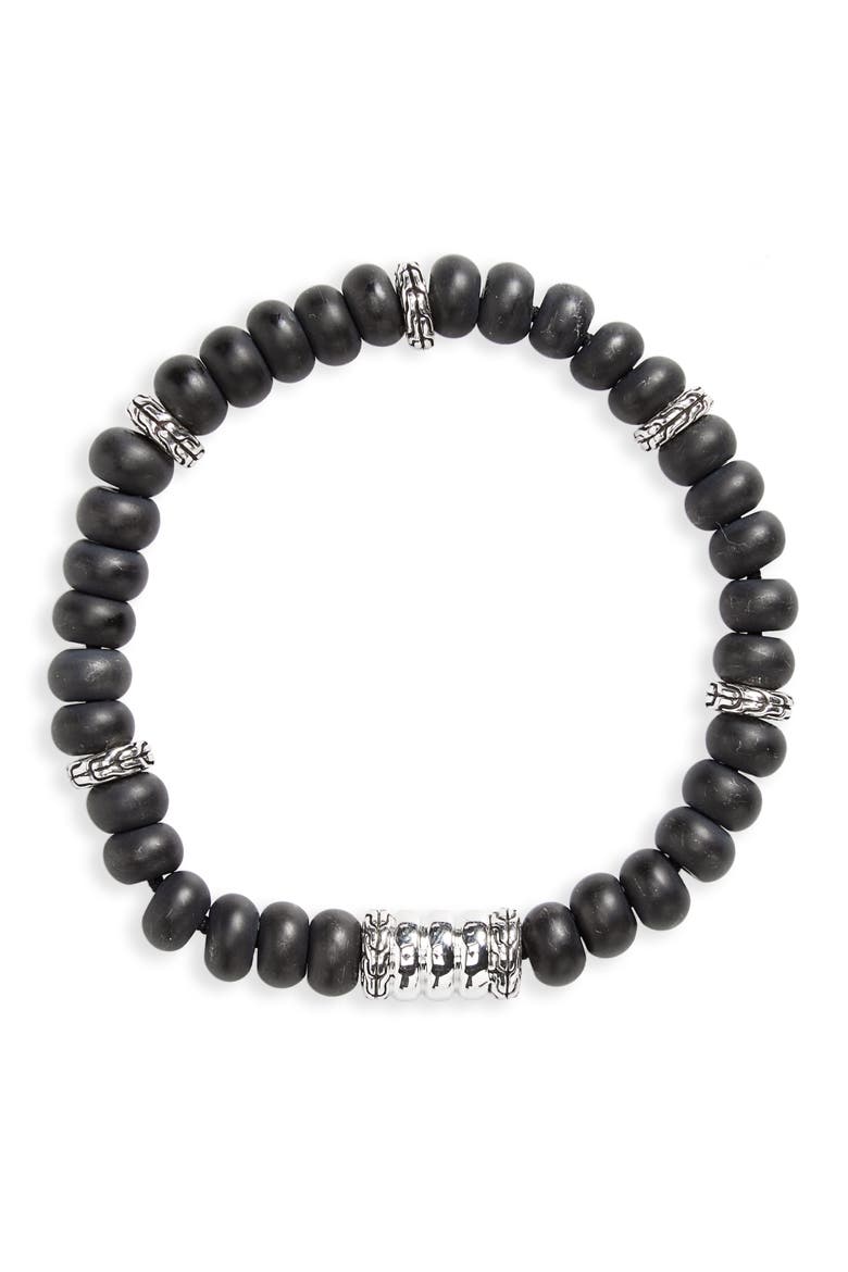 Heritage Bedeg Beaded Bracelet, Main, color, SILVER/ BLACK CHALCEDONY