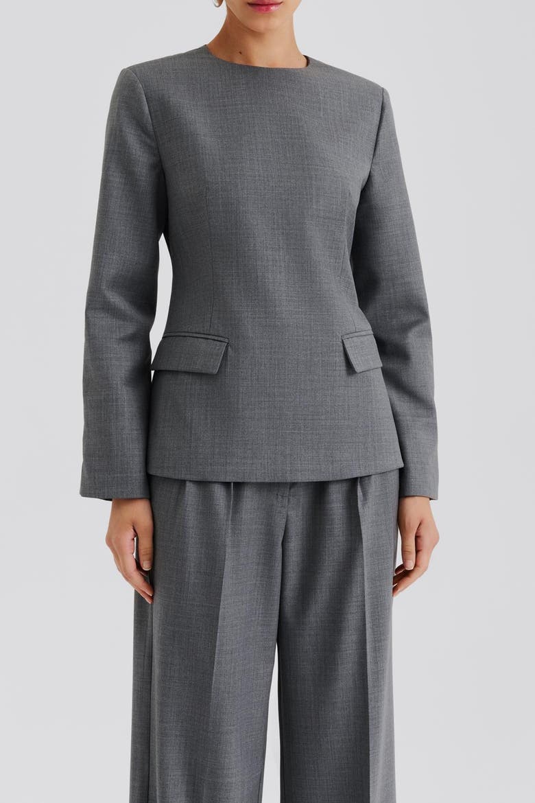 Athina Tailored Long Sleeve Blouse, Alternate, color, Grey