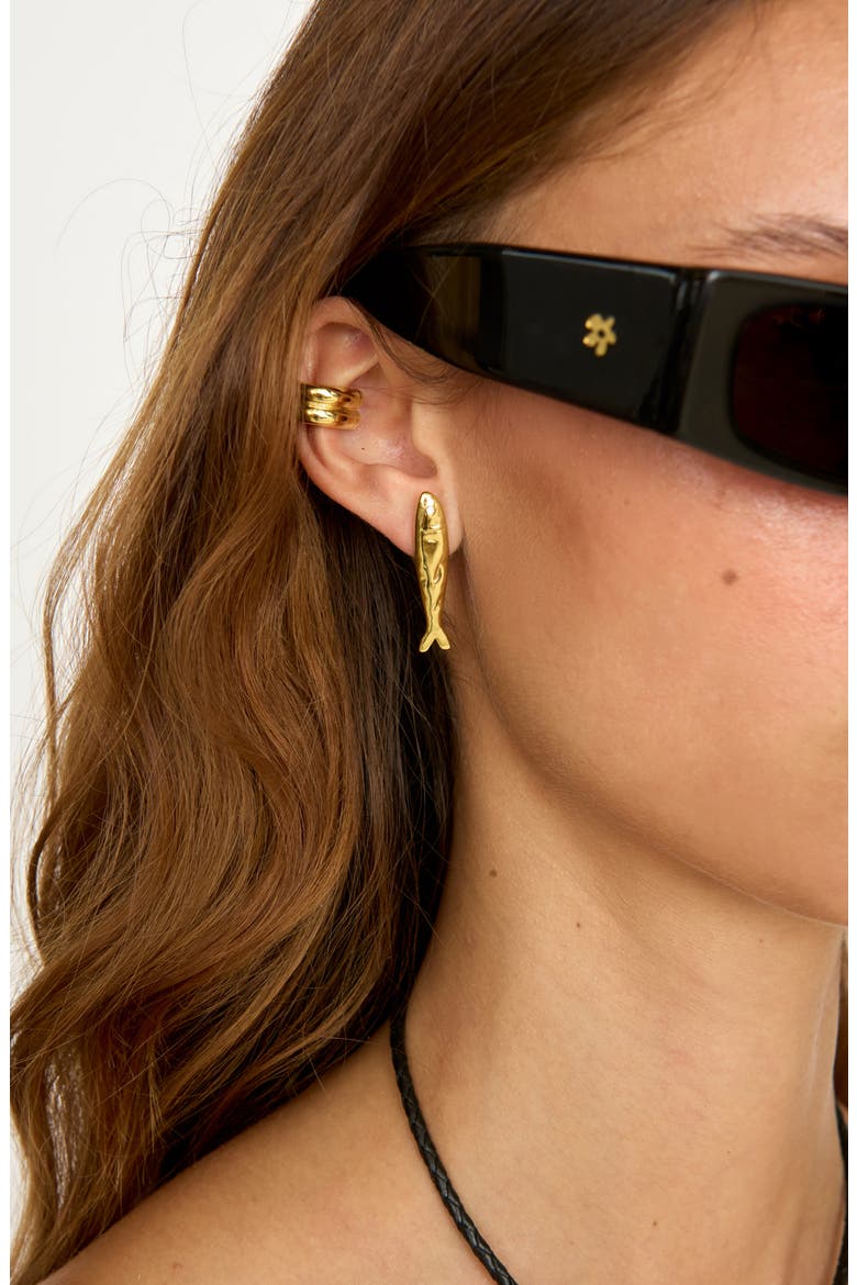 Sardine & Fishbone Mismatched Earrings, Alternate, color, GOLD PLATED