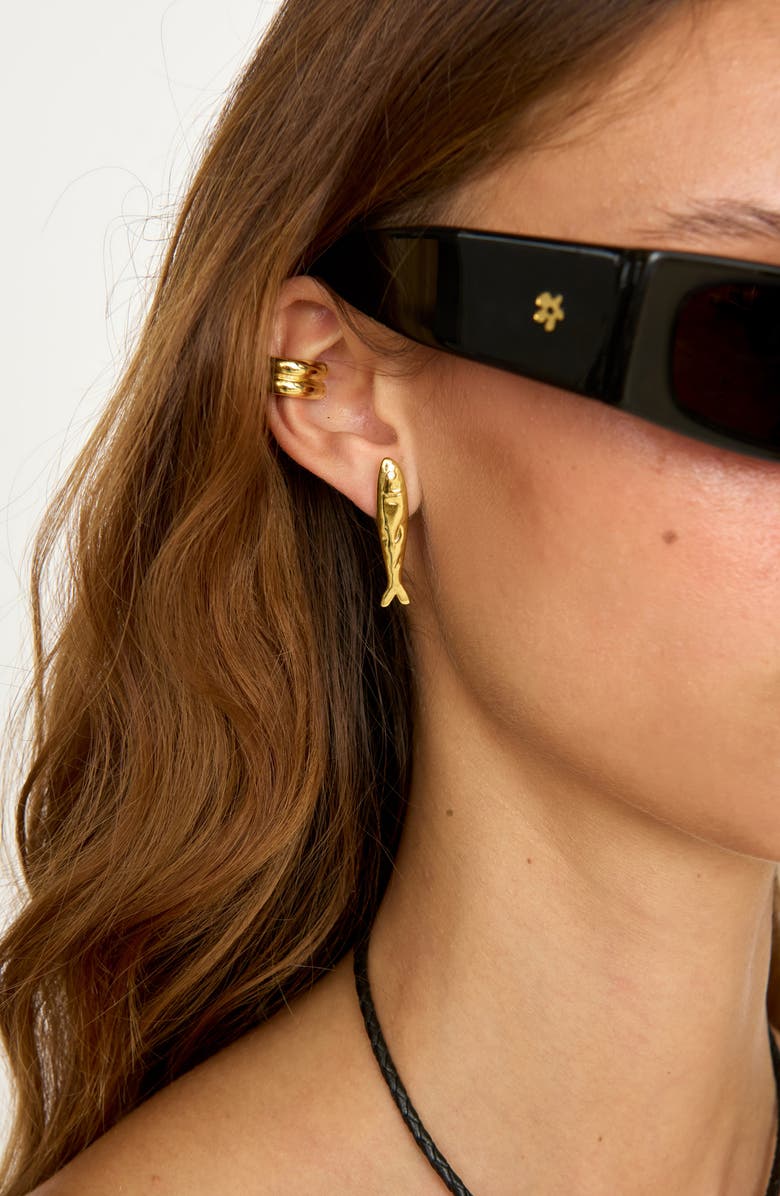 Éliou Sardine & Fishbone Mismatched Earrings, Alternate, color, Gold Plated
