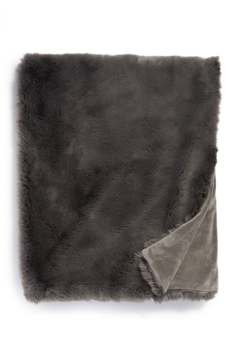 Cuddle Up Faux Fur Throw Blanket, Main, color, GREY ASPHALT