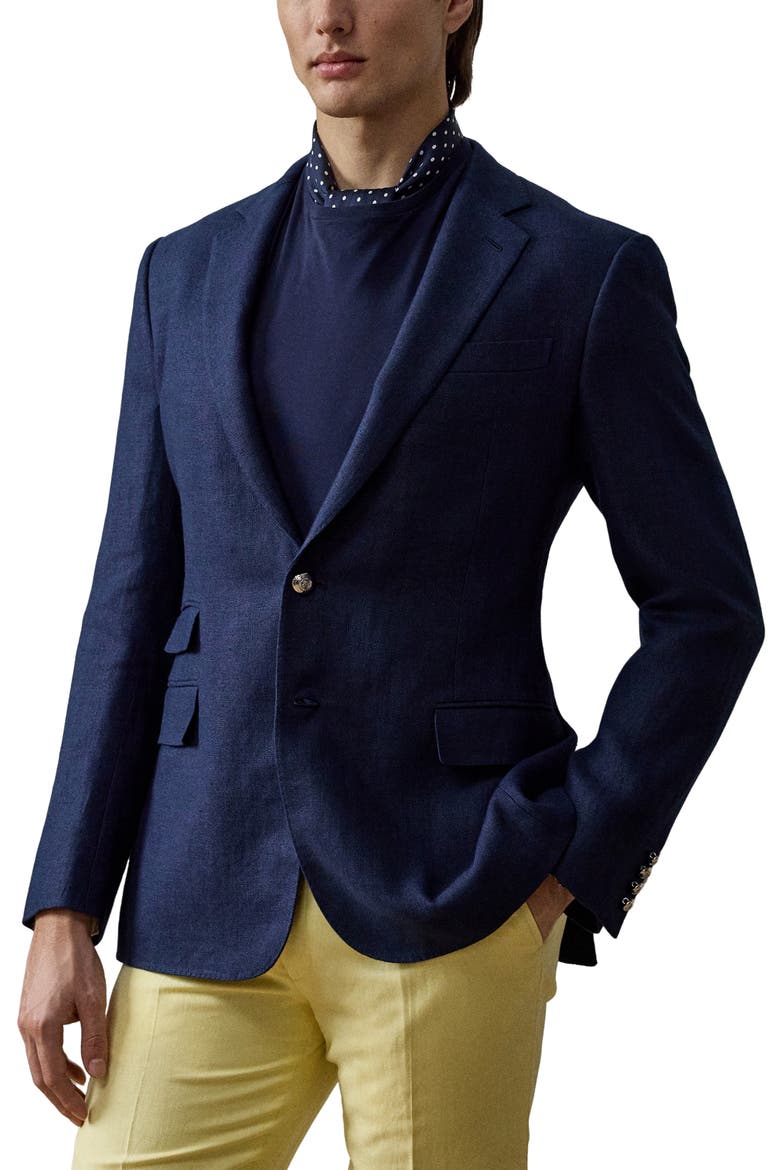 Classic Single Breasted Linen Sport Coat, Main, color, NAVY