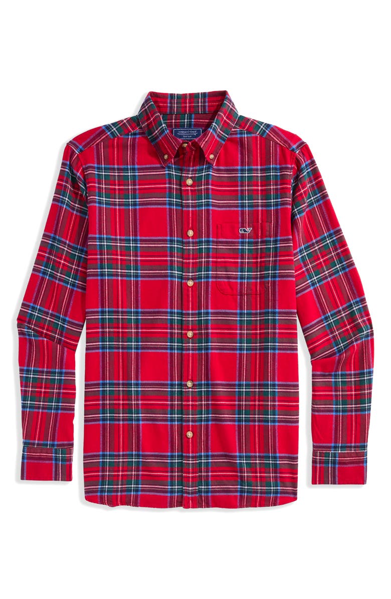 vineyard vines Winterberry Plaid Cotton Flannel Button-Down Shirt, Main, color, Red Velvet