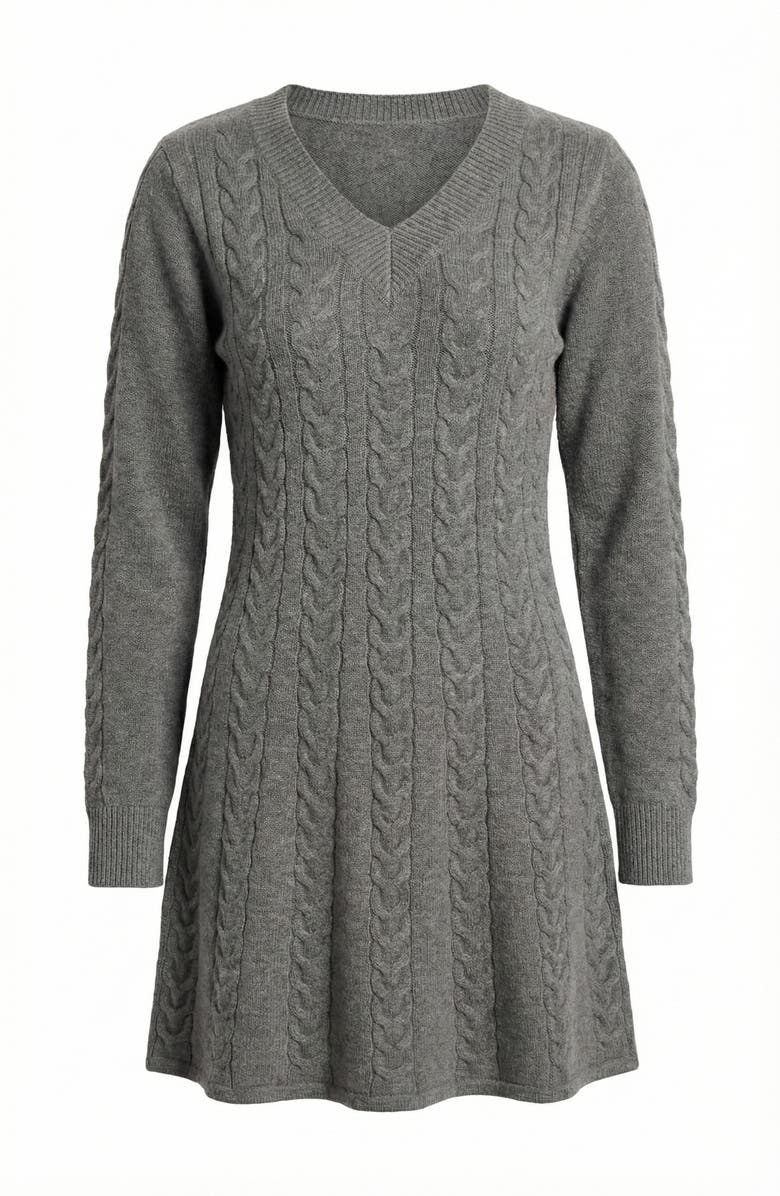 Modenaire Cable Knit V-Neck Sweater Dress, Alternate, color, Heather Grey