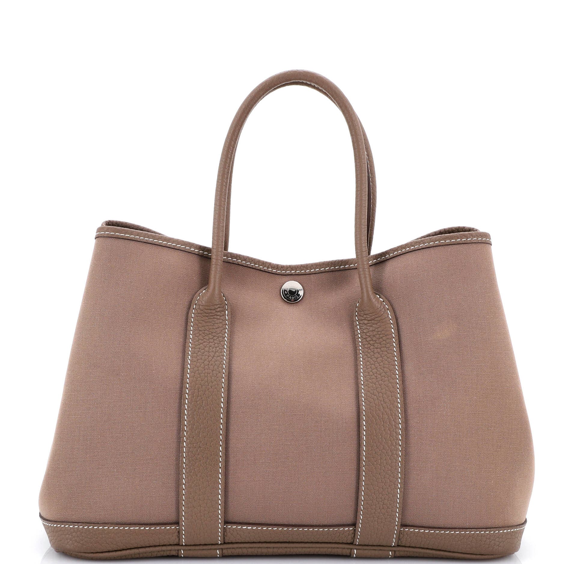 Pre-Owned Hermes Garden Party Tote Toile and Leather 30, Main, color, Etoupe
