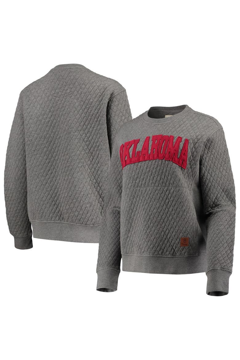 Women's Pressbox Heather Charcoal Oklahoma Sooners Moose Quilted Pullover Sweatshirt, Main, color, Heather Gray