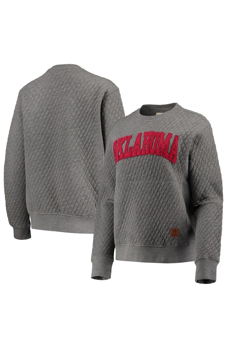 PRESSBOX Women's Pressbox Heather Charcoal Oklahoma Sooners Moose Quilted Pullover Sweatshirt, Main, color, Heather Gray