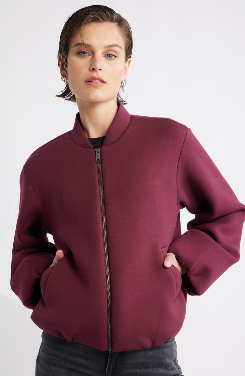Nordstrom Scuba Knit Bomber Jacket, Alternate, color, Burgundy Royale