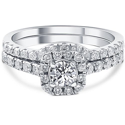 Bliss Diamond 3/4ct Cushion Halo Diamond Engagement Wedding Ring Set Gold Lab Grown In 10k White Gold