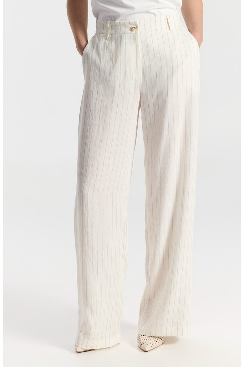 Liana High Waist Pinstriped Tailored Trousers, Alternate, color, White With Gray Pinstripes