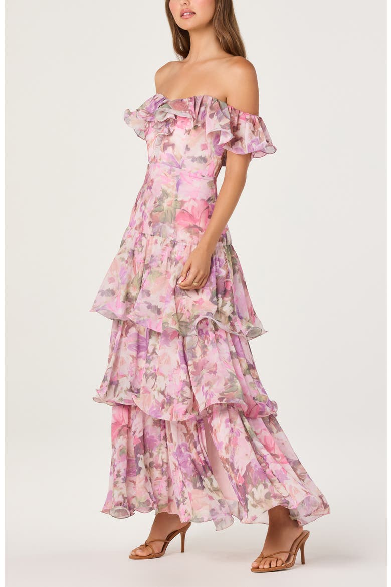 Wilder Floral Off the Shoulder Tiered Maxi Dress, Alternate, color, PINK LILAC FLORAL