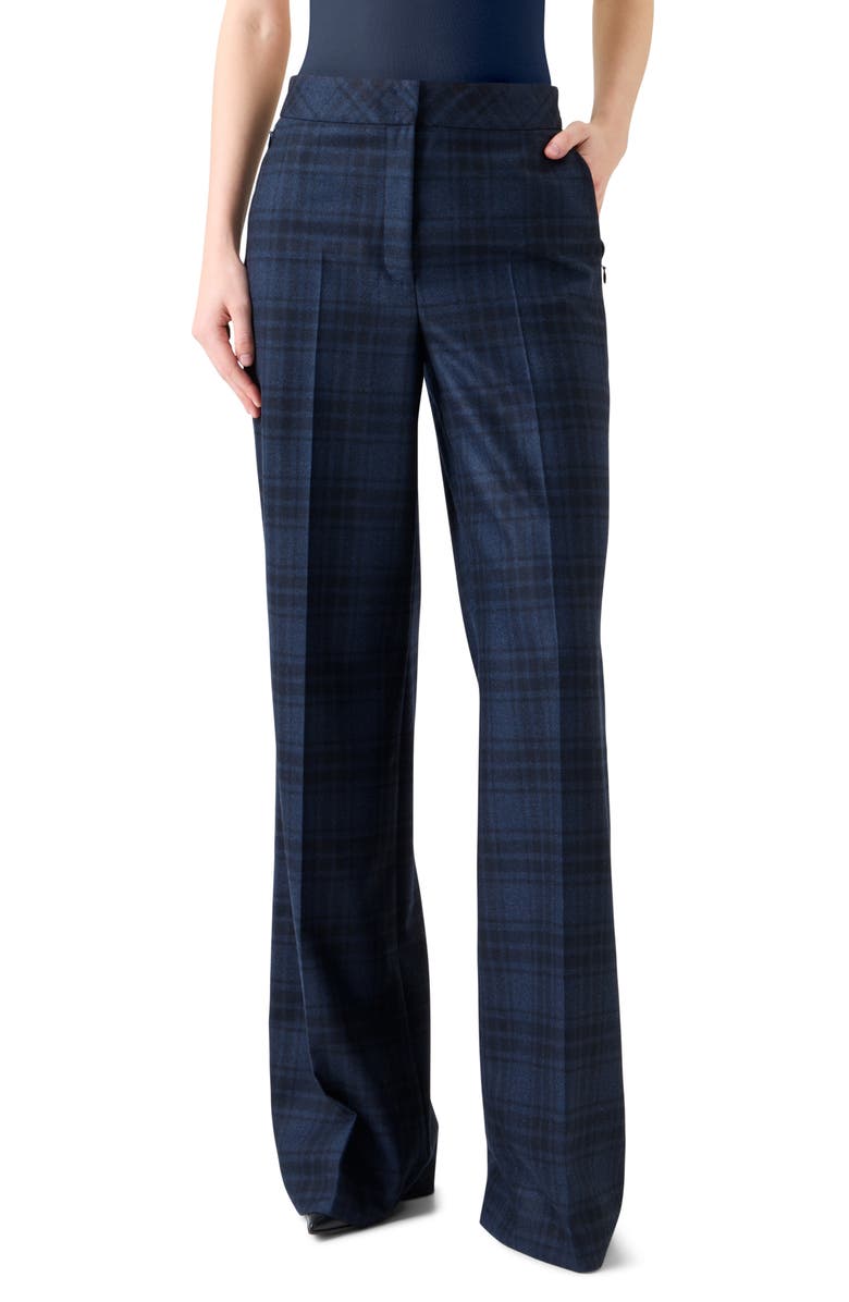 Akris Check Wool Flannel Pants, Main, color, Denim-Black