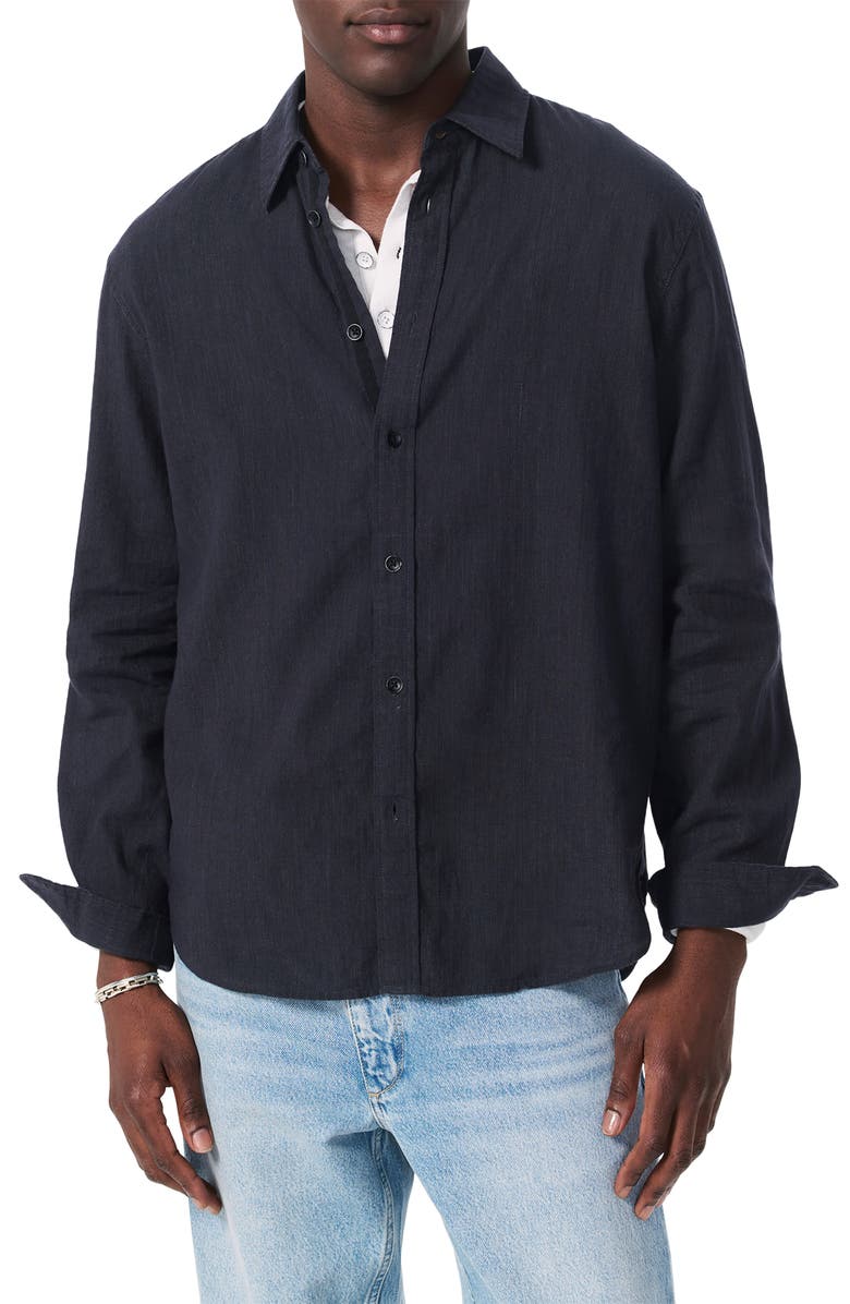 rag & bone Finch Linen Blend Button-Up Shirt, Alternate, color, Black