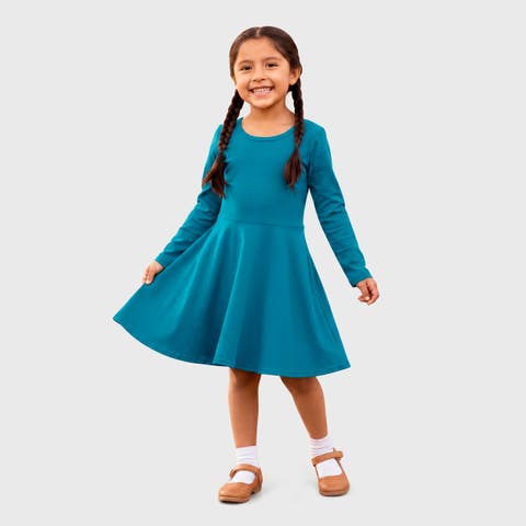 Girls Soft Jersey 100% Cotton Long Sleeve Skater Twirly Dress