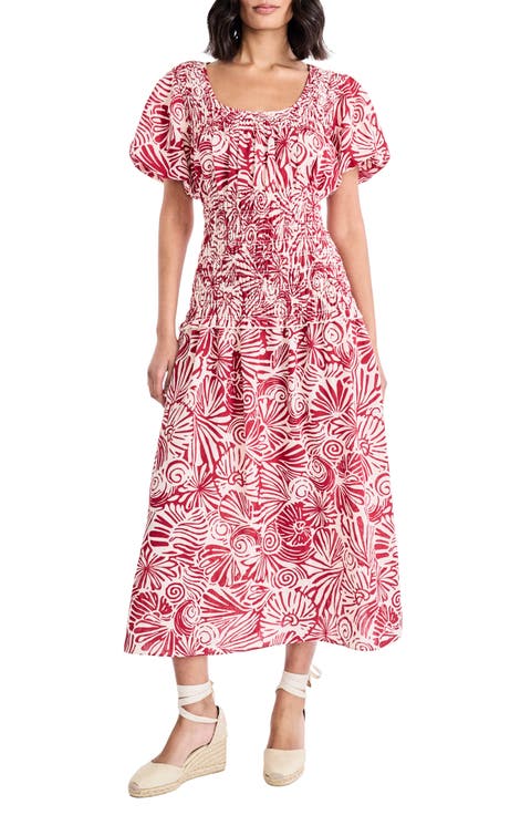 Smocked Waist Puff Sleeve Maxi Dress