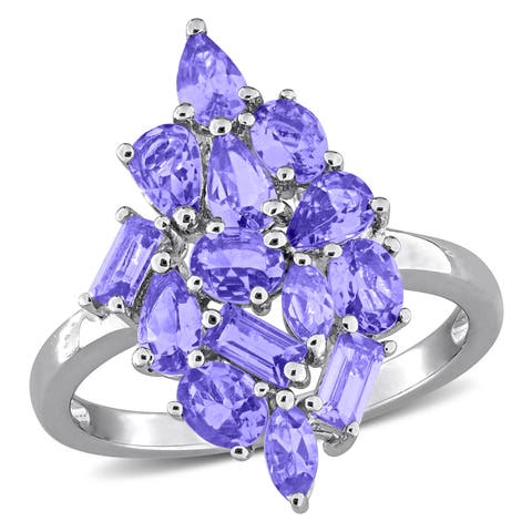 Gemstone Cluster Cocktail Ring Sterling Silver