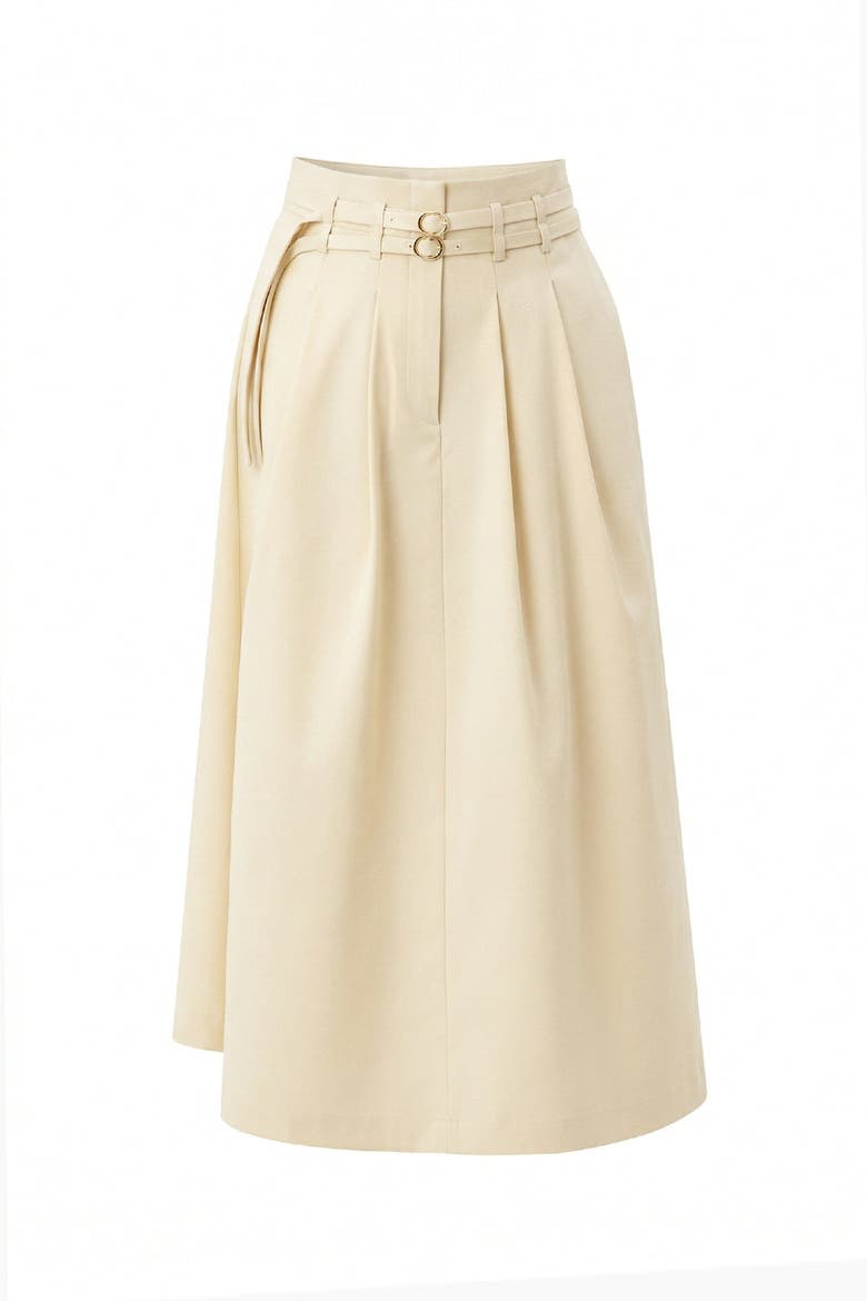 Nathalie High Waisted Pleated Midi Skirt, Alternate, color, Cream