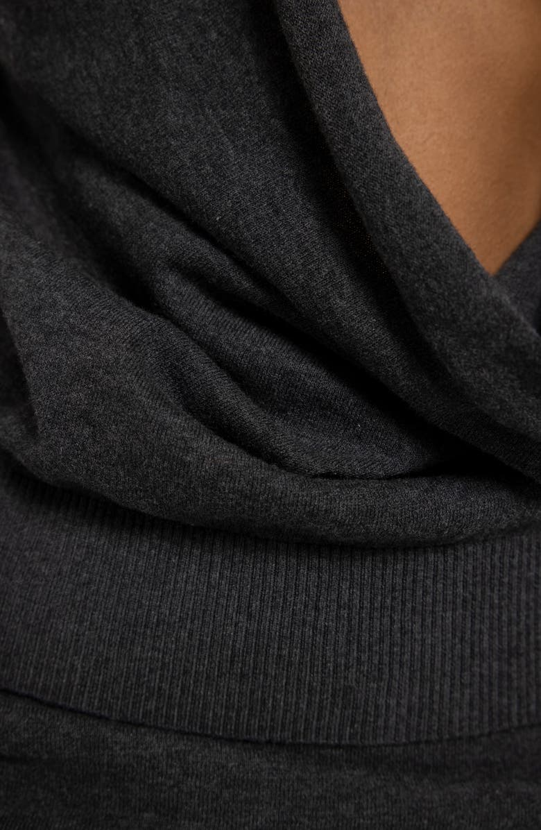 JADED LONDON Plunge Neck Knit Chiffon Hooded Top, Alternate, color, Grey
