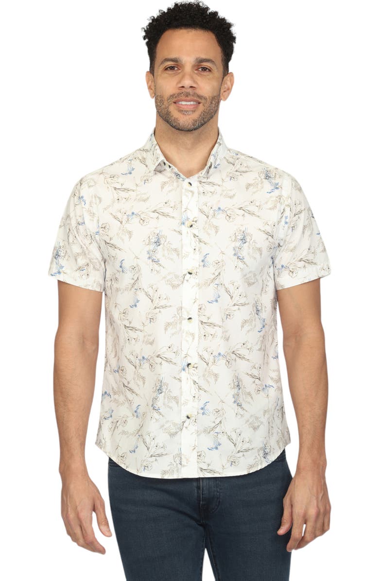 Vustra Blooms Print Short Sleeve Shirt, Main, color, 