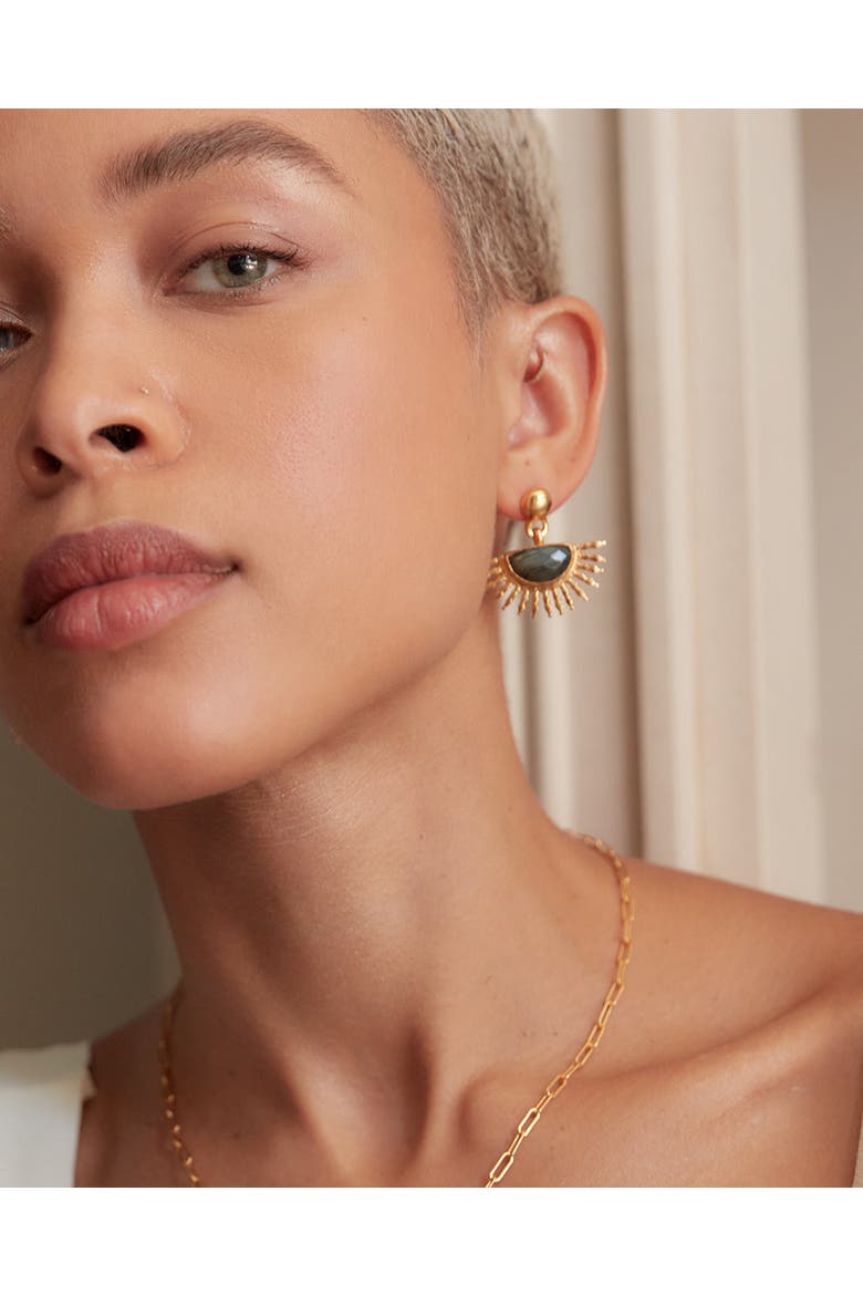 Sunrise Labradorite Drop Stud Earrings, Alternate, color, Brass