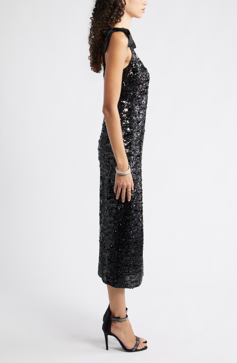 Chelsea28 Sequin Tie Shoulder Midi Dress, Alternate, color, Black Gunmetal Sequins