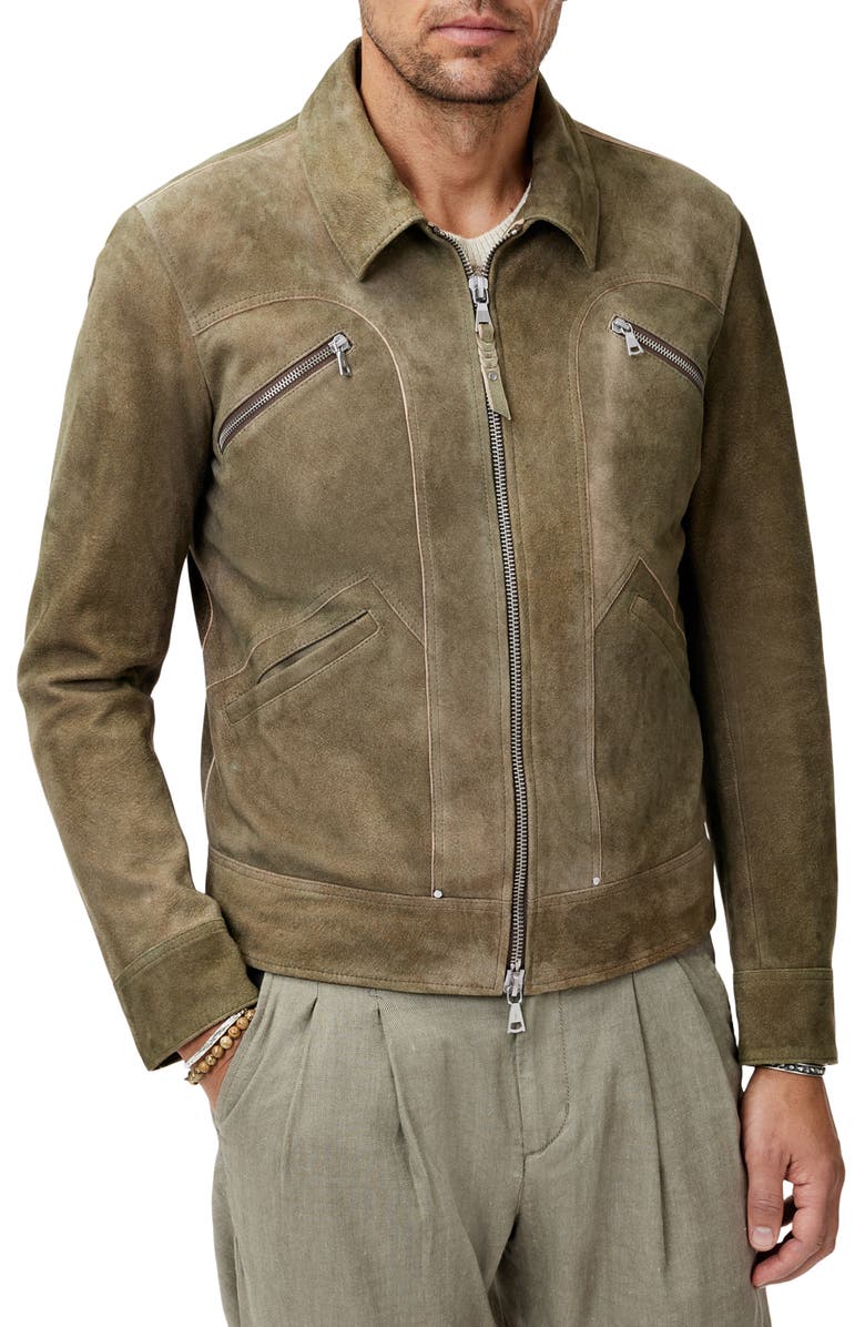 John Varvatos Brian Sheepskin Suede Zip Trucker Jacket, Main, color, 