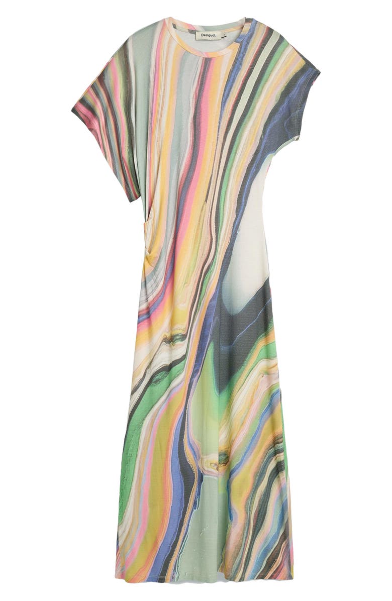 Desigual Stripe Asymmetric Maxi Dress, Alternate, color, 