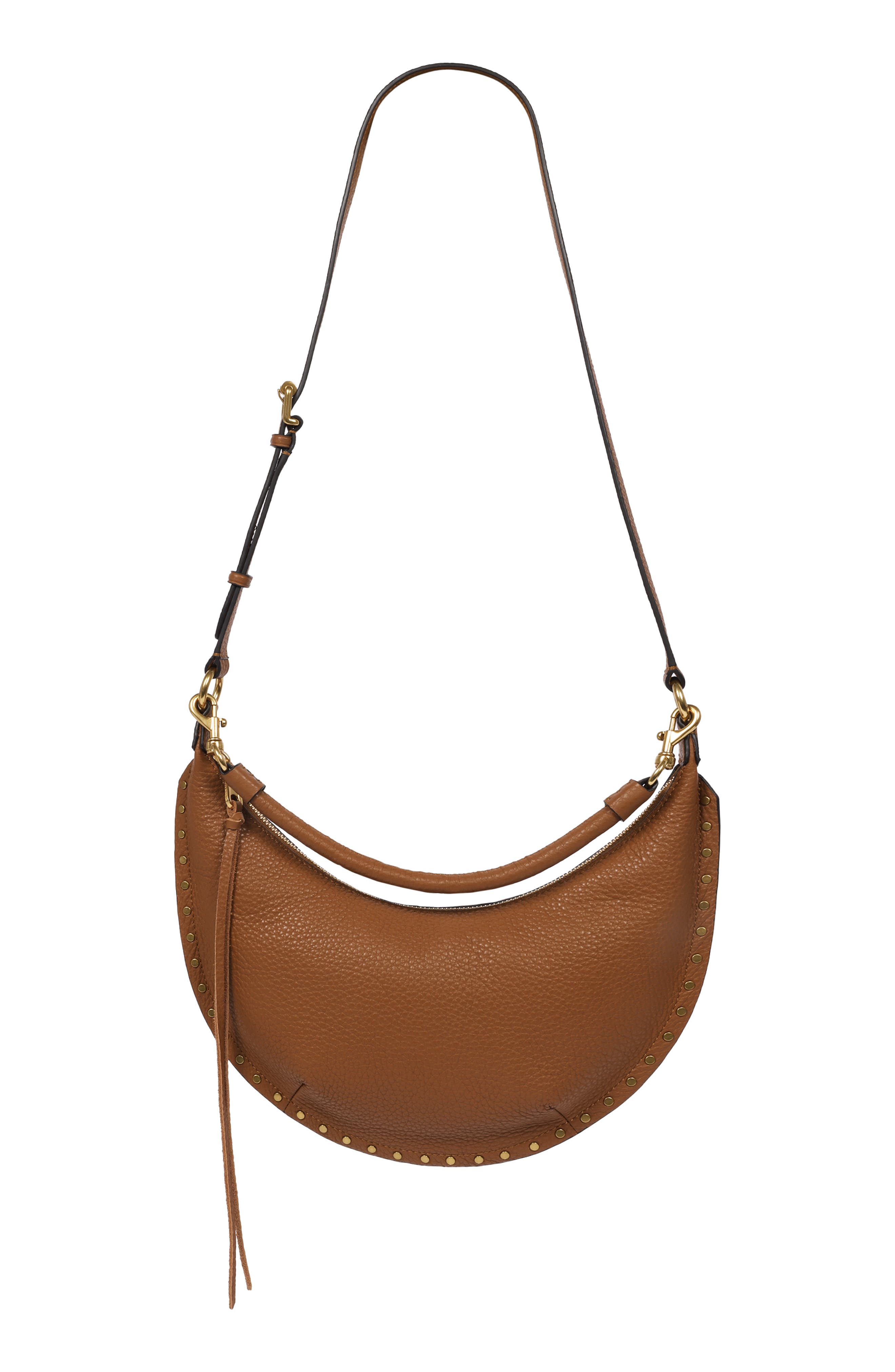 Rebecca Minkoff Darren Small Crescent Leather Crossbody Bag, Alternate, color, Caramello