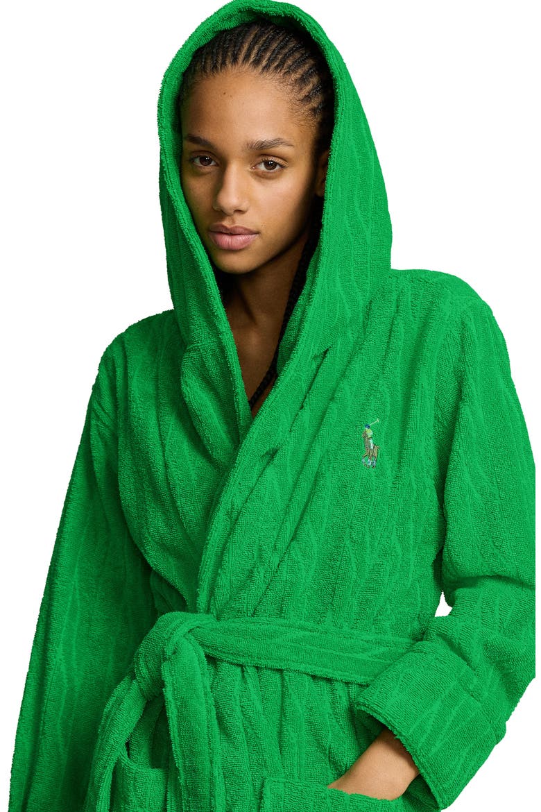 Hooded Jacquard Robe, Alternate, color, BRIGHT CLOVER