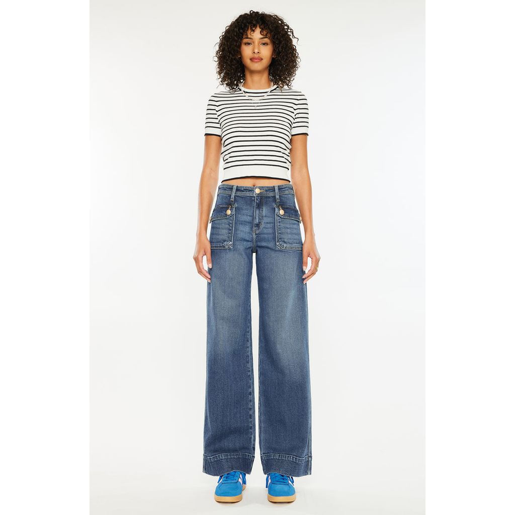 Kancan Luka High Rise Wide Leg Jeans In Dark Wash