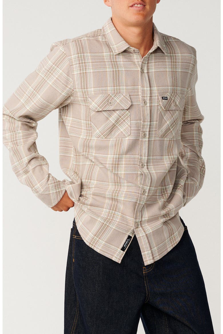 Griffin Plaid Cotton Flannel Button-Up Shirt, Alternate, color, STONE
