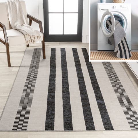 Vichy Geometric Striped Machine-Washable Area Rug